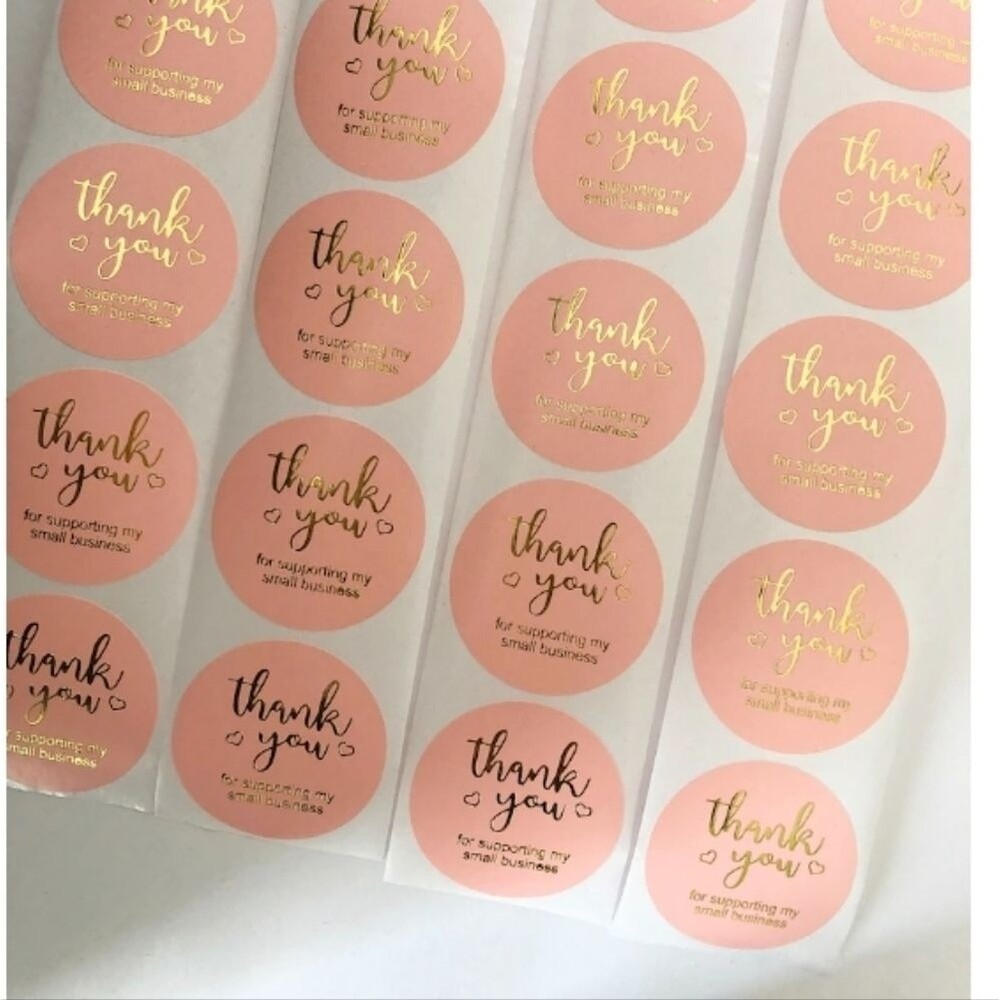 Stickers Gold Tone Foil Thank You Pink Office Supplies 25 Count Posh